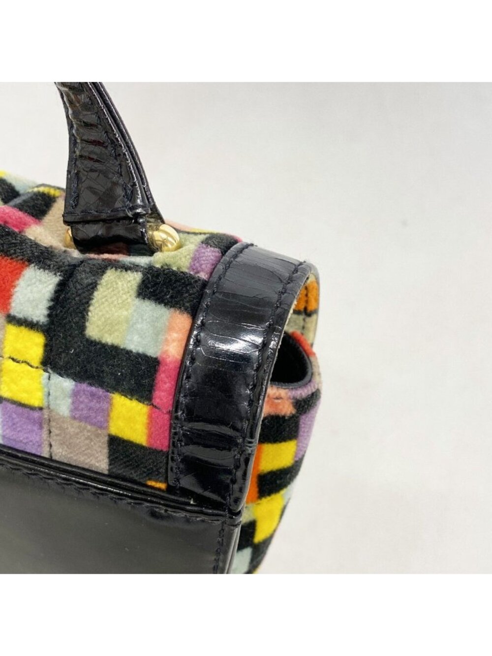 Chanel Shoulder Bag 2.55 Patent Leather Velour Multicolor Black Gold - Picture 9 of 10